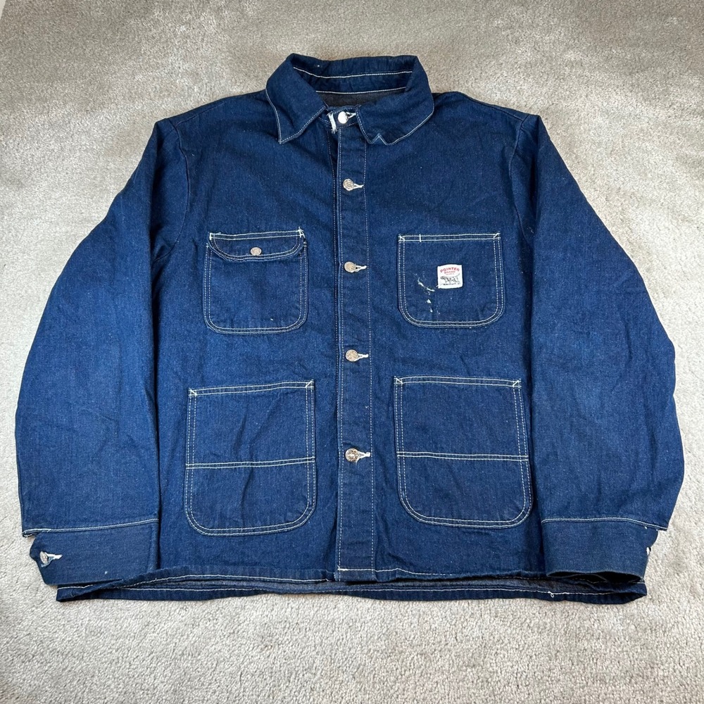 Vintage Pointer Brand Chore Coat Mens 48 Blue Denim Made In USA Workwear Jacket